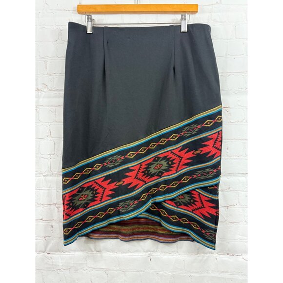 Spense Skirt Womens Size Large Black Aztec High Low Hem Pull On (READ) - Picture 1 of 6